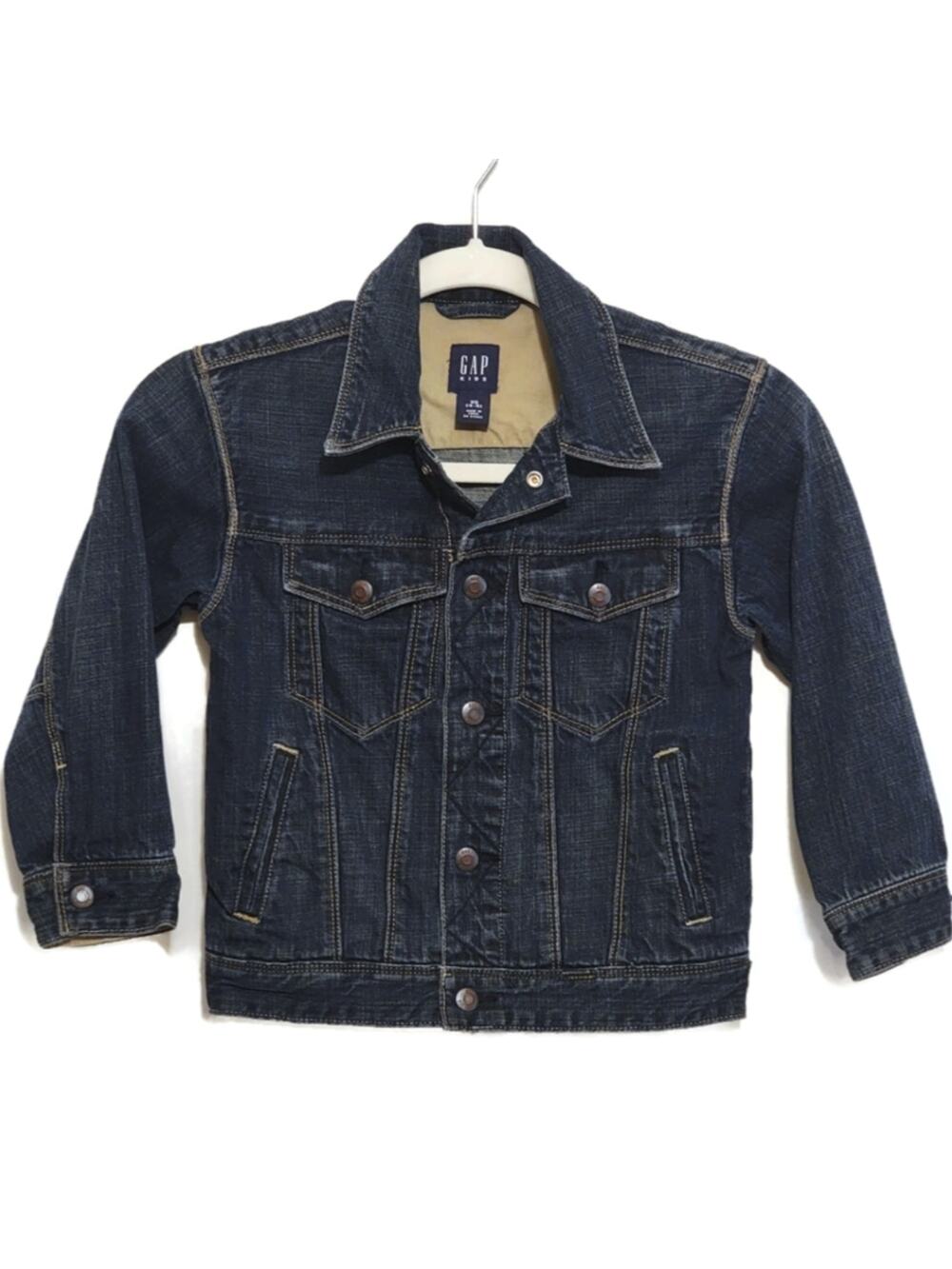 GAP KIDS Denim Jacket Blue Dark Wash Snap Front Jean Jacket Outdoor Casual XS